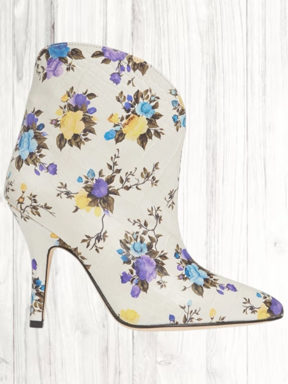 EUC Paris Texas Floral Print Croc Embossed Leather Ankle Booties PX178 XCSF2
